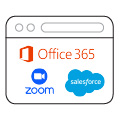 Webbrowser-Rahmen mit Logos von Office 365, Zoom und Salesforce darin