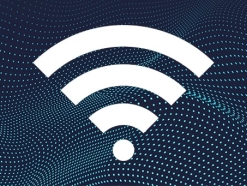 White Wi-Fi symbol on a curved dot patterned background