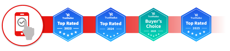 Auszeichnungen von TrustRadius neben einem WatchGuard Identity Security-Symbol