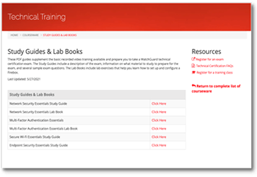 Screenshot of the Study Guides webpage