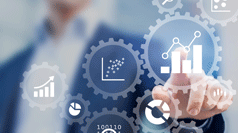 Person touching icons on a floating screen